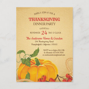 Vintage Pumpkin Thanksgiving Invitation Postcard