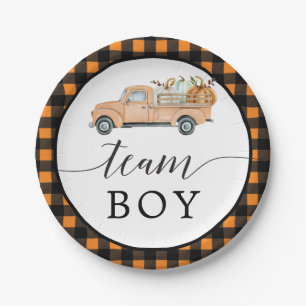 Vintage Pumpkin Truck Gender Reveal Paper Plates