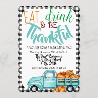 Vintage Pumpkin Truck Gingham Thanksgiving Invite