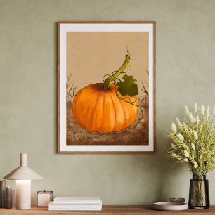 Vintage Pumpkin Watercolor Art Poster