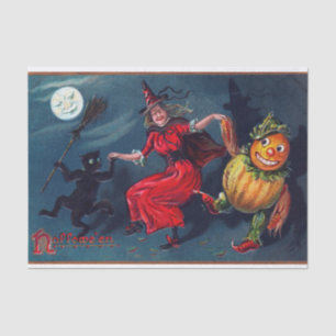 Vintage pumpkin witch black cat party tissue paper