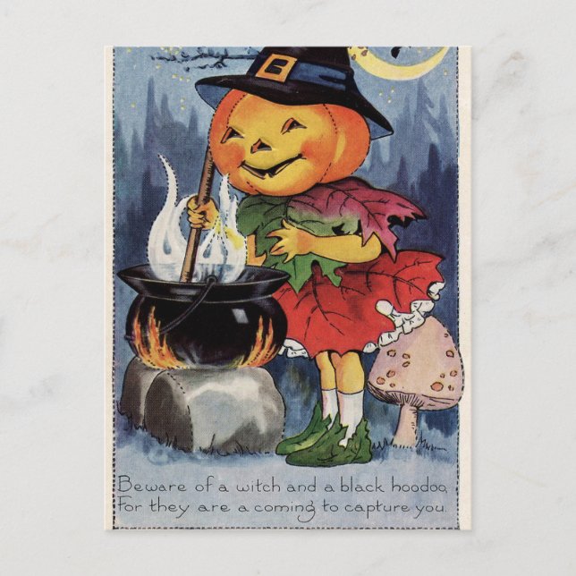Vintage pumpkin Witch girl Holiday postcard (Front)