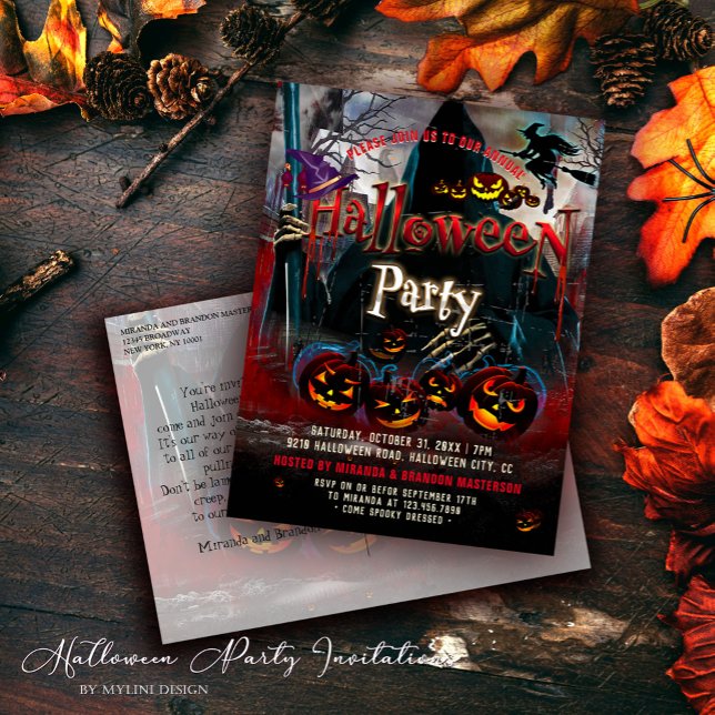 Vintage Pumpkin Witch Halloween Party Invitation Postcard (Creator Uploaded)