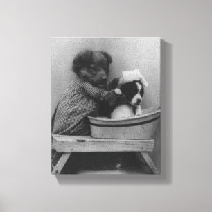 Vintage Puppies Funny Dog Bath Photo Canvas Print