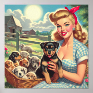 Vintage Puppies Pin-up Poster