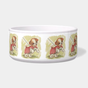 Vintage Puppy Art Puppy on Leash