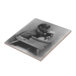 Vintage Puppy Dogs Funny Pet Photography Tile