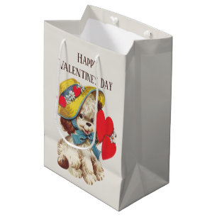 Vintage puppy Happy Valentine's Day  Medium Gift Bag