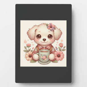 Vintage Puppy with Floral Teacup Plaque