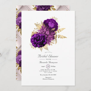 Vintage Purple and Gold Floral Bridal Shower Invitation