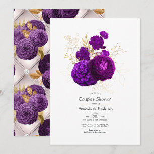 Vintage Purple and Gold Floral Couples Shower Invitation
