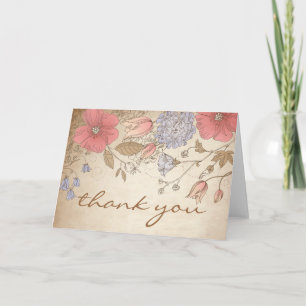 Vintage Purple and Red Flowers Thank You Card