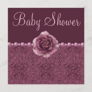 Vintage Purple Baby Shower Roses, Pearls & Lace Invitation