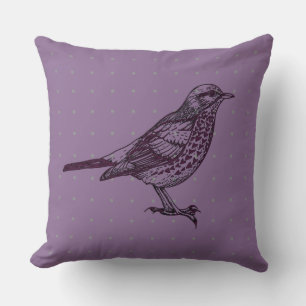 VINTAGE Purple BIRD DESIGN Retro Throw Pillow