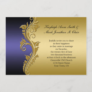 Vintage Purple Black and Gold Wedding Invitation