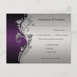 Vintage Purple Black and Silver Floral RSVP Card