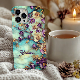 Vintage Purple Blue Stained Glass Floral iPhone 16 Case