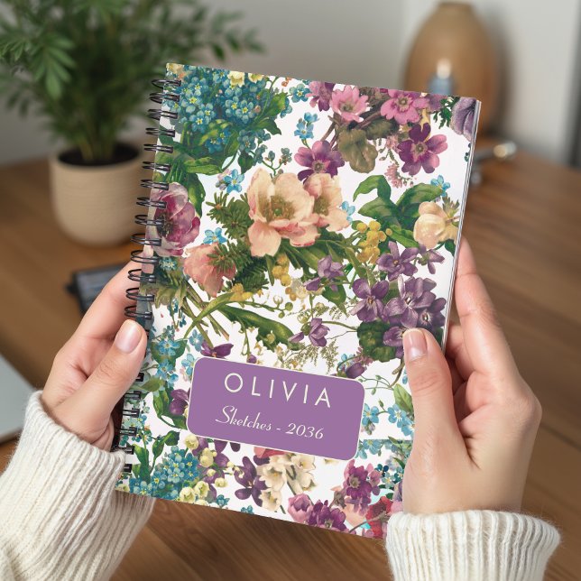 Vintage Purple Botanical Floral Monogram Notebook (Creator Uploaded)