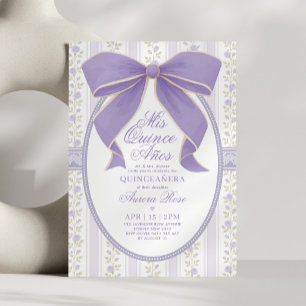 Vintage Purple Bow Quinceanera Mis Quince Birthday Invitation