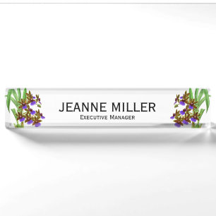 Vintage Purple Burgundy Exotic Orchid Flower Nameplate