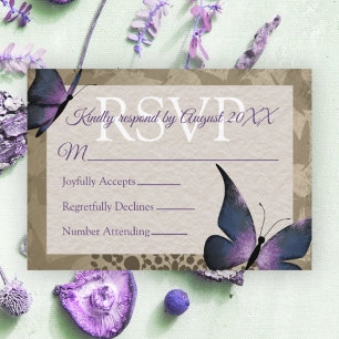 Vintage Purple Butterfly Quinceañera RSVP Card
