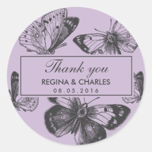 Vintage Purple Butterfly Wedding Thank You Sticker
