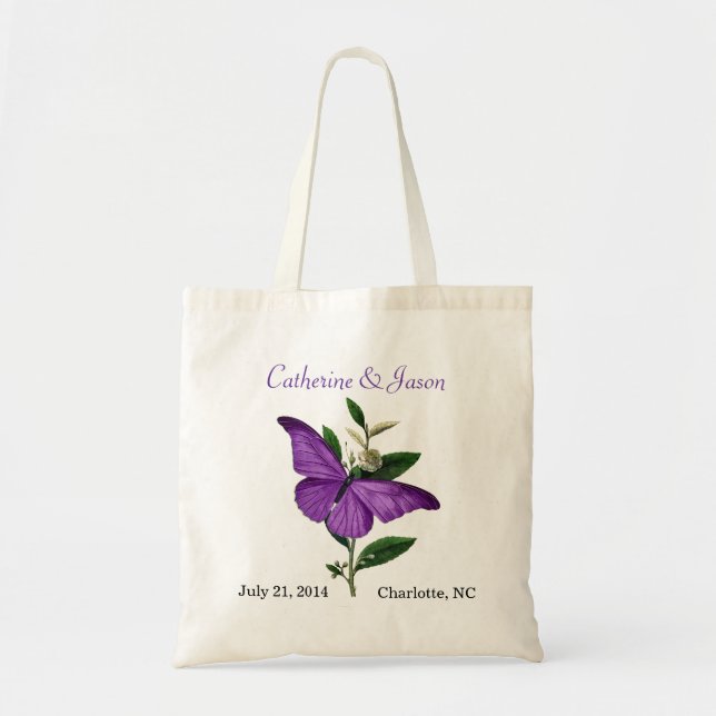 Vintage Purple Butterfly Wedding Tote Bag (Front)