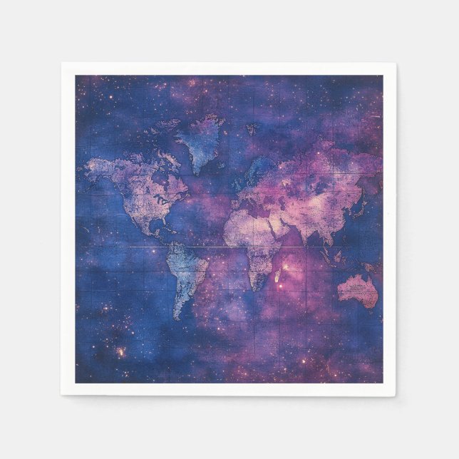 Vintage Purple Celestial World Map (10) Napkin (Front)