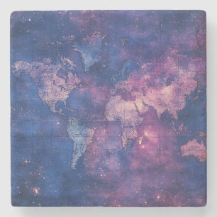 Vintage Purple Celestial World Map (10) Stone Coaster