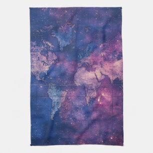 Vintage Purple Celestial World Map (10) Tea Towel