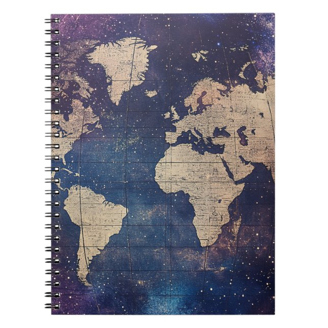 Vintage Purple Celestial World Map (11) Notebook (Front)