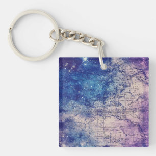 Vintage Purple Celestial World Map (14) Key Ring