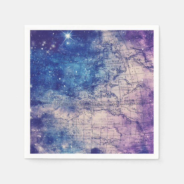 Vintage Purple Celestial World Map (14) Napkin (Front)