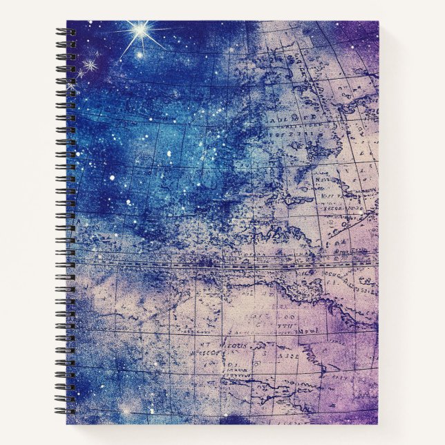 Vintage Purple Celestial World Map (14) Notebook (Front)