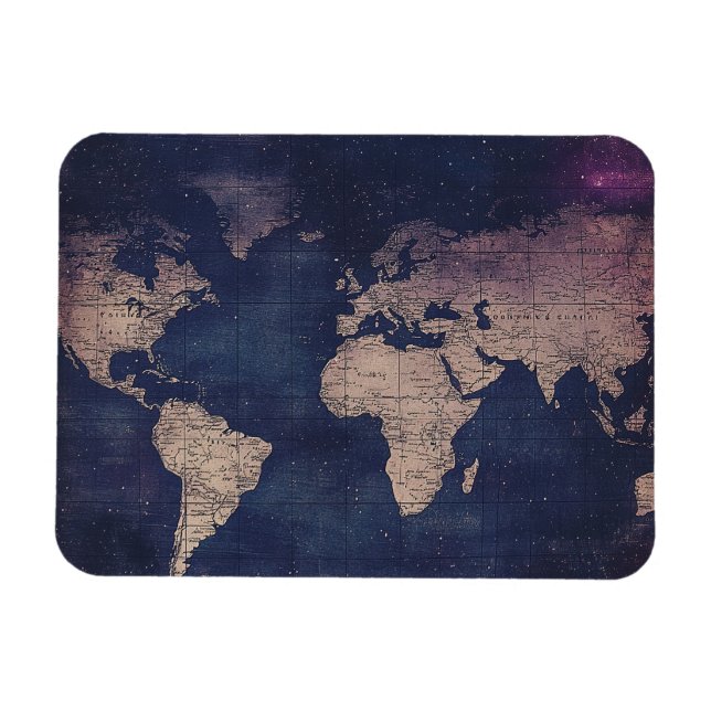 Vintage Purple Celestial World Map (5) Magnet (Horizontal)