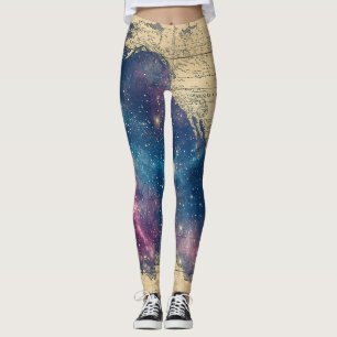 Vintage Purple Celestial World Map (6) Leggings