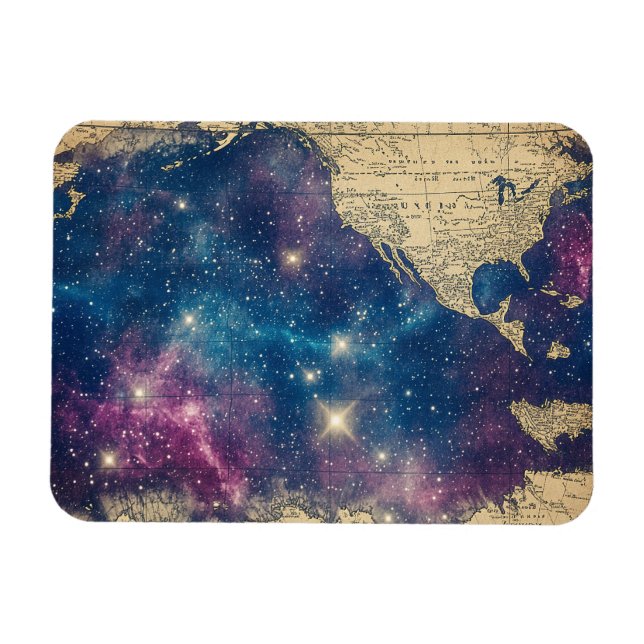 Vintage Purple Celestial World Map (6) Magnet (Horizontal)
