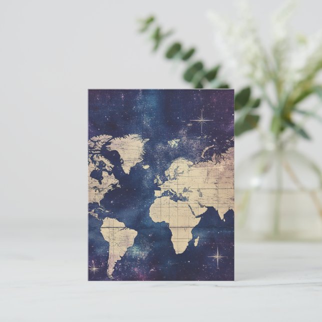 Vintage Purple Celestial World Map (7) Postcard (Standing Front)