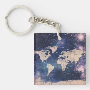 Vintage Purple Celestial World Map (8) Key Ring
