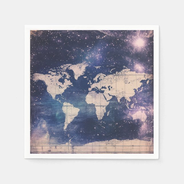 Vintage Purple Celestial World Map (8) Napkin (Front)