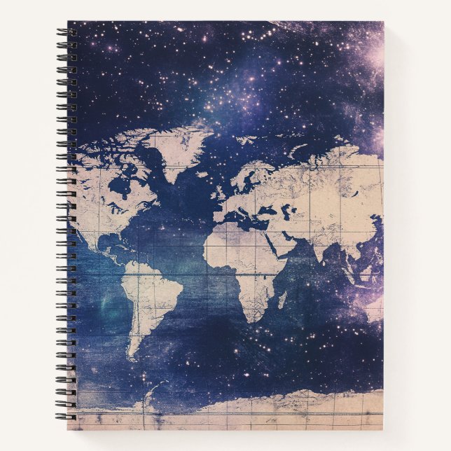 Vintage Purple Celestial World Map (8) Notebook (Front)