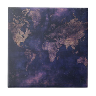 Vintage Purple Celestial World Map (9) Ceramic Tile