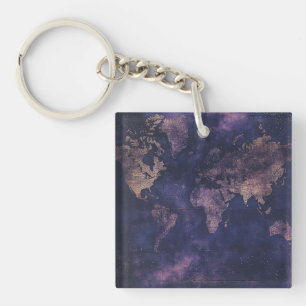 Vintage Purple Celestial World Map (9) Key Ring