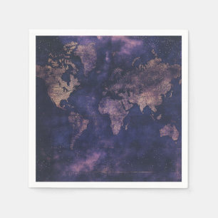 Vintage Purple Celestial World Map (9) Napkin