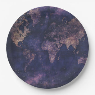 Vintage Purple Celestial World Map (9) Paper Plate