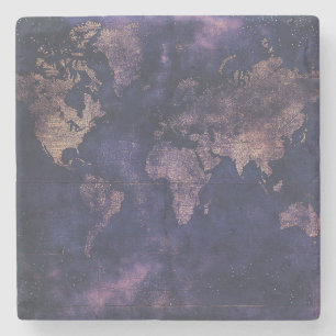 Vintage Purple Celestial World Map (9) Stone Coaster