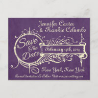 Vintage Purple Chalkboard Save The Date