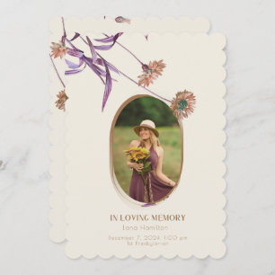 Vintage Purple Cream Floral Photo Funeral Program