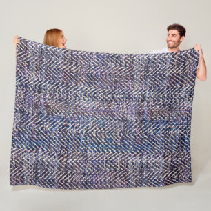 Vintage purple cream herringbone fleece blanket