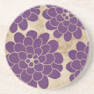 Vintage Purple Dahlia Floral Wedding Coaster